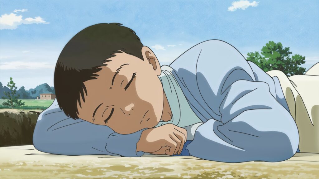 A Muslim sleeping on their right side with their hand under their cheek, practicing the Sunnah of Sleeping.