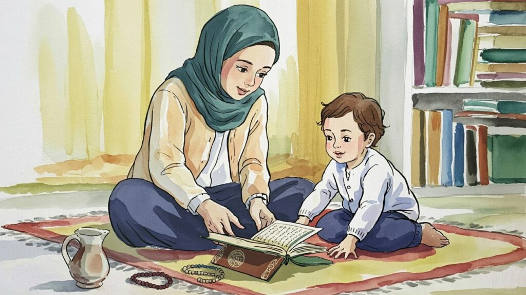 Mother guiding her child through Qur’an recitation using imitation learning