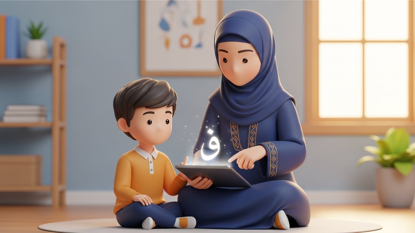 Mother teaching Arabic at home with his child